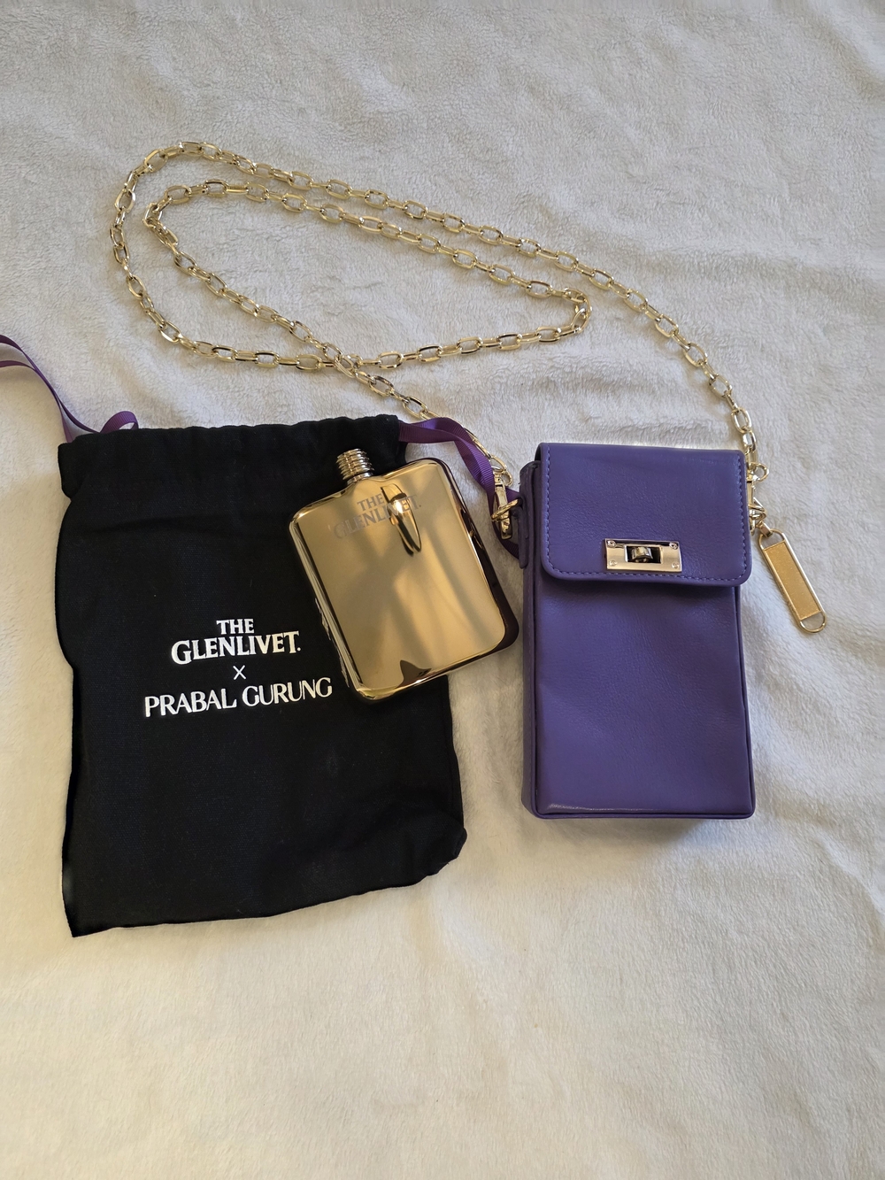 Prabal Gurung Purple Leather Gold Chain Crossbody With Flask By Glenlivet